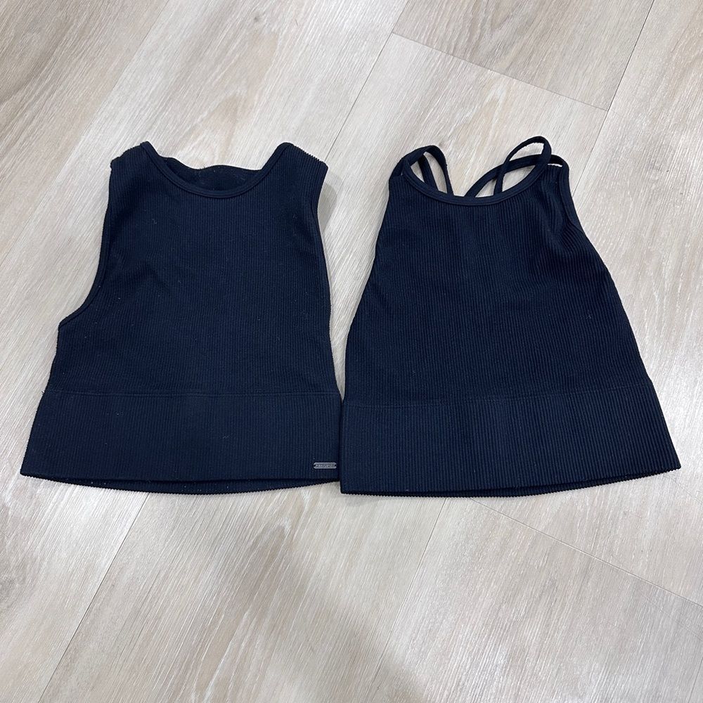 Set of 2 Gilly Hicks Hollister Black Ribbed Athletic Sports Bras Tops, XS